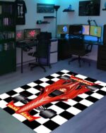 Checkered Formula One Red Car Rectangle Rug 2.jpg