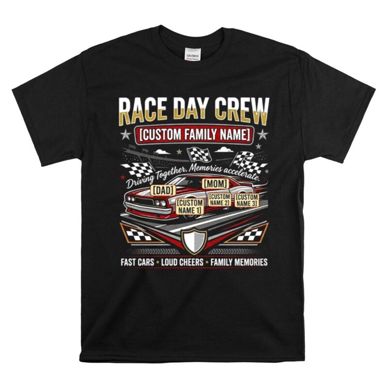 Custom Family Name Race Day Crew Checkered Flag 1 T Shirt.jpg