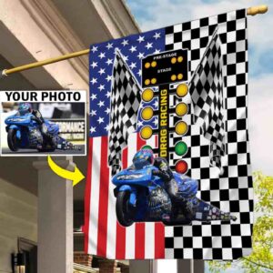 Custom Photo Dragster Drag Racing Checkered Flag House Flag 1.jpg