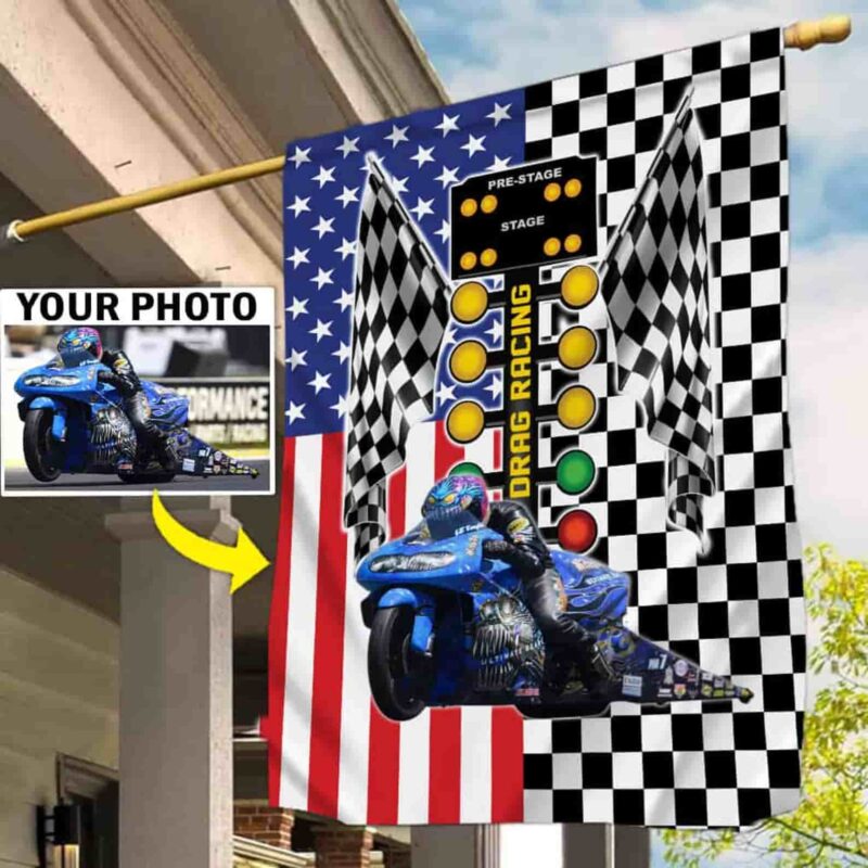 Custom Photo Dragster Drag Racing Checkered Flag House Flag 1.jpg