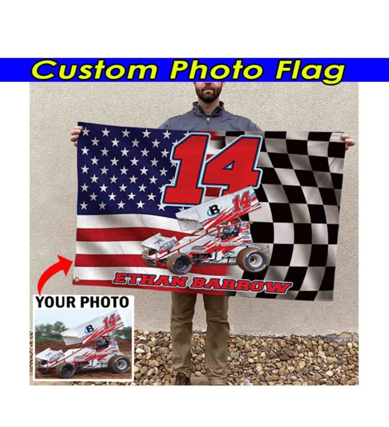 Custom Photo Name Number Sprint Car Racing Racing Checkered Flag Outdoor Flag 1.jpg