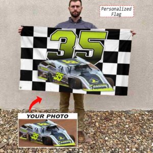 Custom Photo and Number Dirt Late Model Car Racing Checkered Flag House Flag 1.jpg