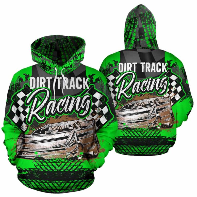 Dirt Track Racing All Over Print Hoodie Green 1.jpg