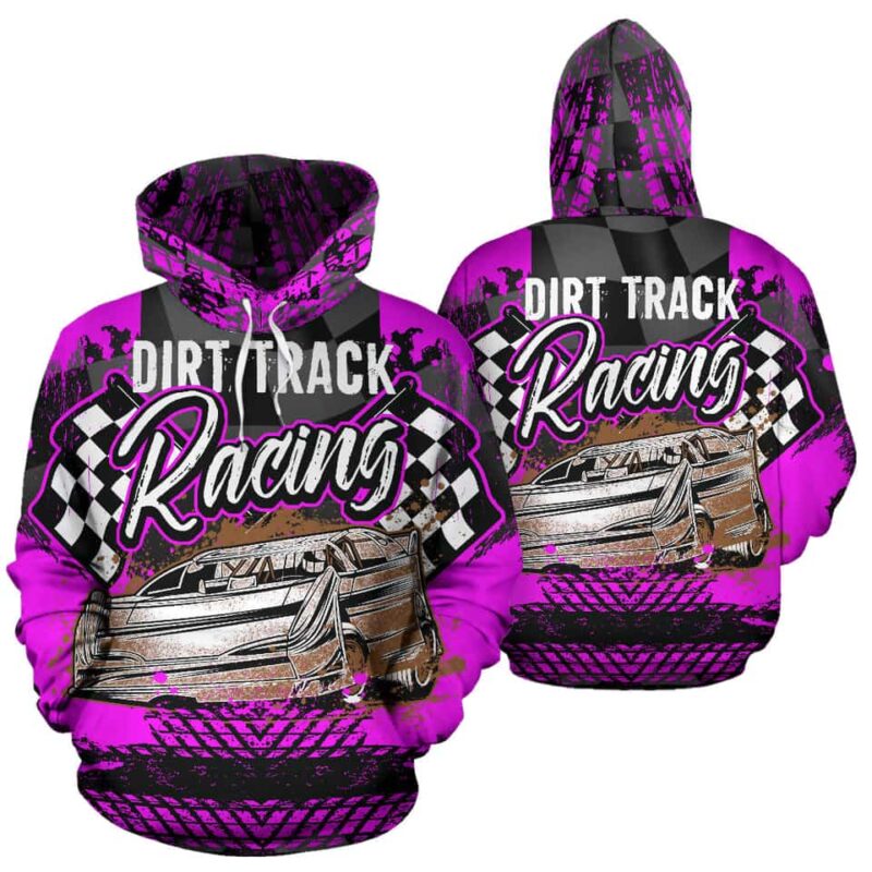 Dirt Track Racing All Over Print Hoodie Pink 1.jpg