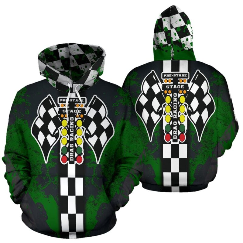 Drag Racing All Over Print Hoodie Green 1.jpg