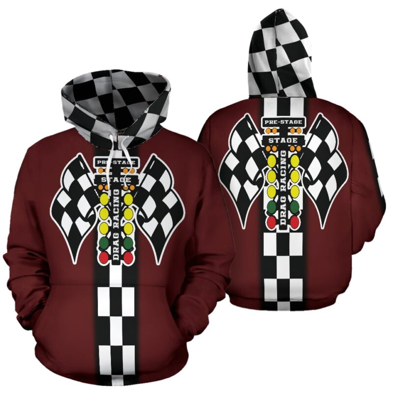 Drag Racing All Over Print Hoodie Maroon 1.jpg