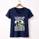 Father and Daughter Working On And Racing Car 2 Womens V Neck.jpg