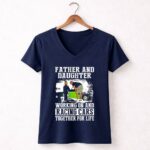 Father and Daughter Working On And Racing Car 5 Womens V Neck.jpg