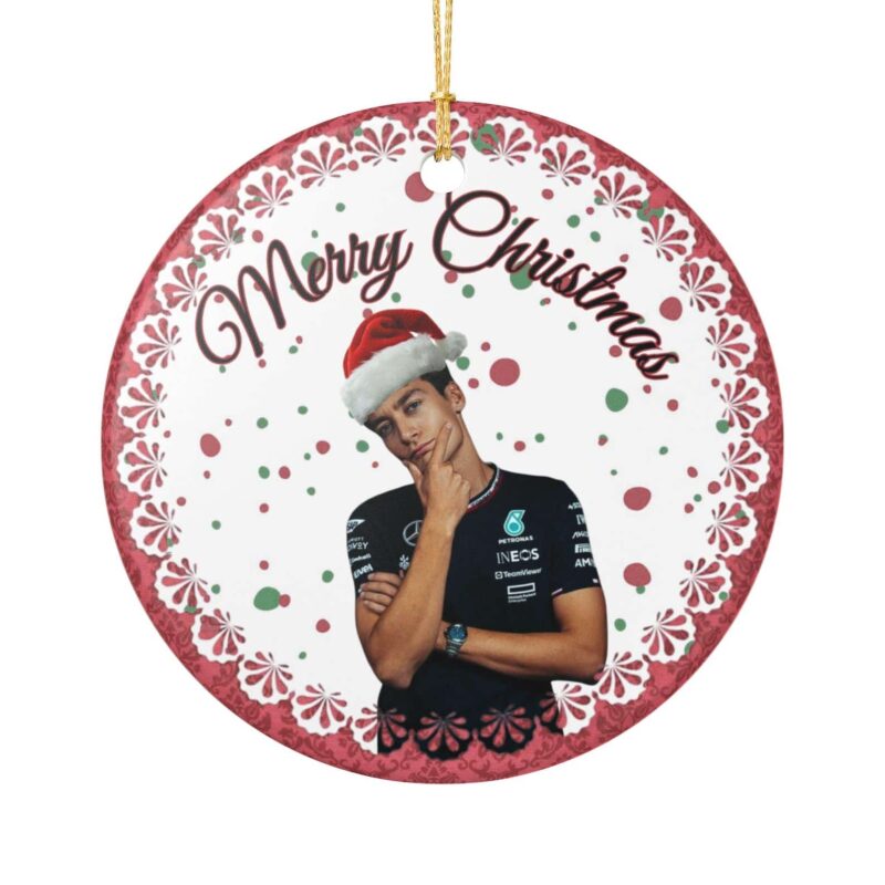 George Russell Mercedes Merry Christmas Santa Hat Ceramic Ornament 1.jpg