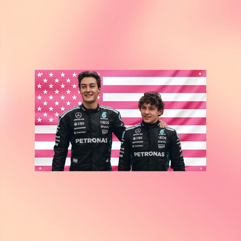 George Russell and Kimi Antonelli Pink US Flag Outdoor Flag 1.jpg