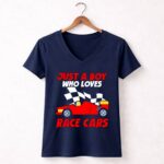 Just A Boy Who Loves Race Cars Gift Dad 2 Womens V Neck.jpg