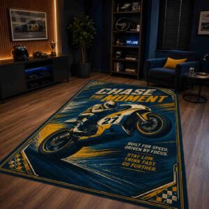 Motorcycle Racing Chase The Moment Rectangle Rug 1.jpg