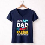 My Dad Is Faster Than Your Dad Checker Flag Race 2 Womens V Neck.jpg