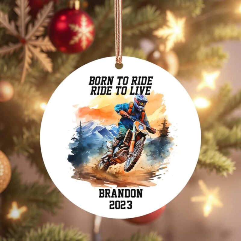 Personalized Dirt Bike Born To Ride Ride To Live Ceramic Ornament 1.jpg
