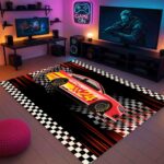 Race Car 24 Checkered Flag Rectangle Rug 1.jpg