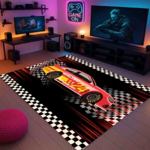 Race Car 24 Checkered Flag Rectangle Rug 1.jpg
