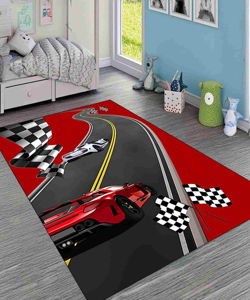 Race Car Road Checkered Flag Rectangle Rug 1.jpg