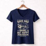 Race Dad Broke But Happy 2 Womens V Neck.jpg