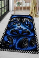 Racing Flames Formula Motorcycle Checkered Speed Rectangle Rug 1.jpg