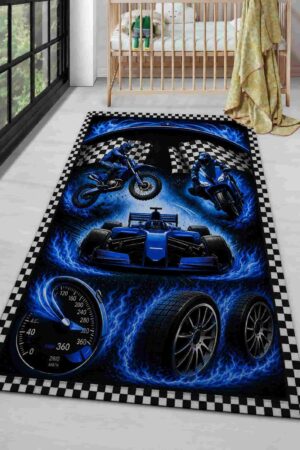 Racing Flames Formula Motorcycle Checkered Speed Rectangle Rug 1.jpg