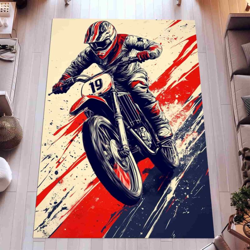 Red Motorcycle Racing Bike Rectangle Rug 1.jpg