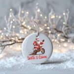 Santa Is Coming Motocross Themed Glass Christmas Ceramic Ornament 2.jpg