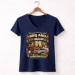 Vintage BBQ and Nascar Dad Beer 2 Womens V Neck.jpg